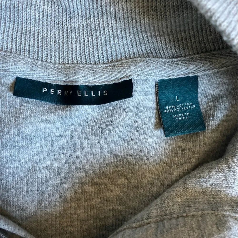 Perry Ellis Mens Gray Knit Quarter Zip Long Sleeve Sweater size Large